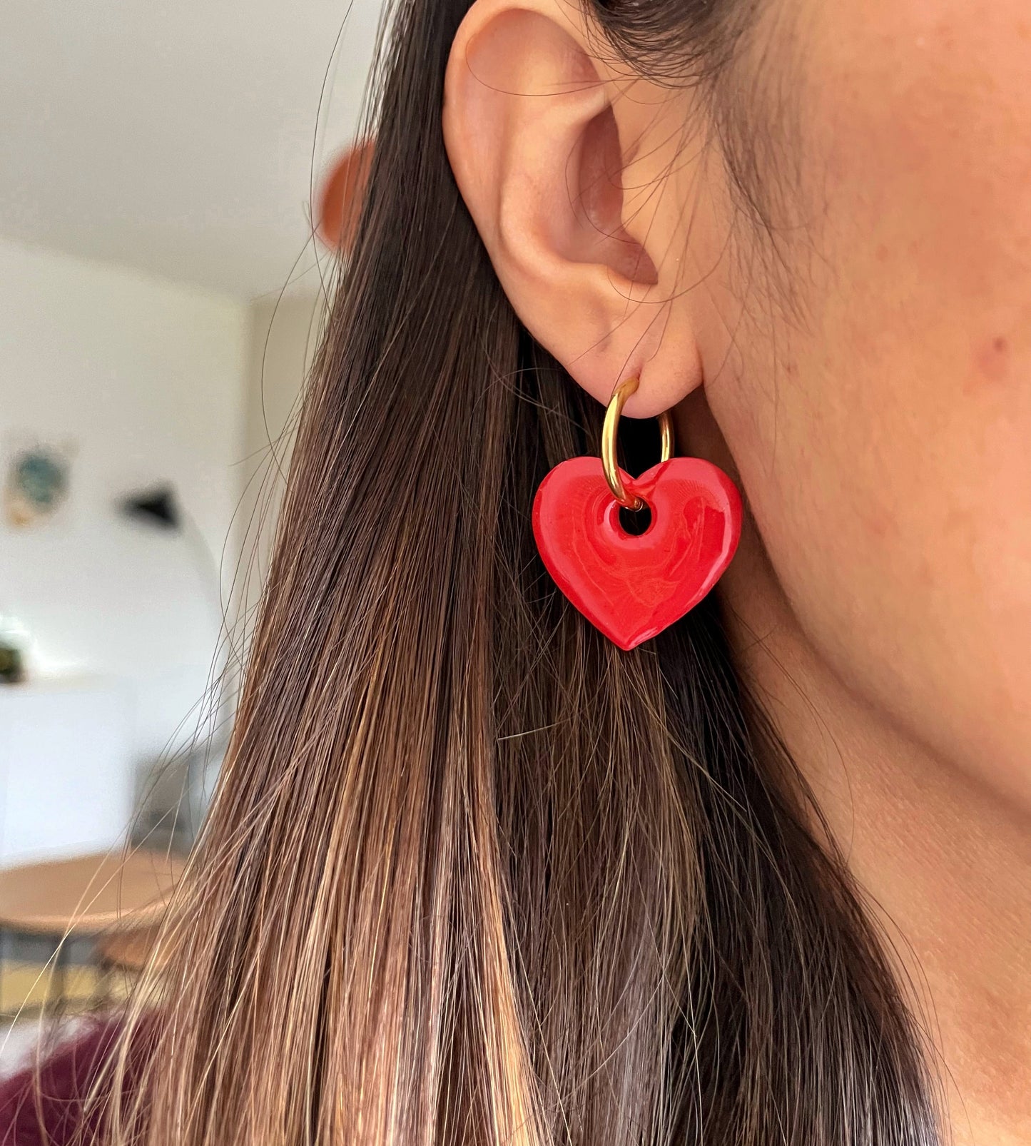 Créoles Cœur - Rouge pailleté