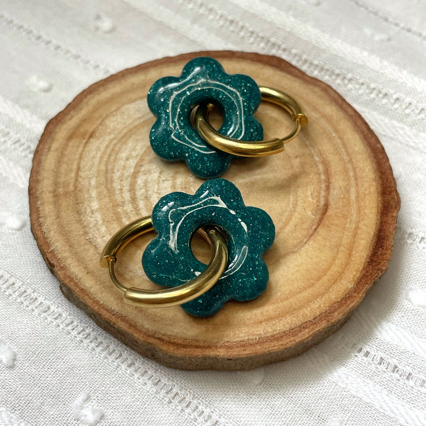 Créoles Flora - Bleu Canard pailleté