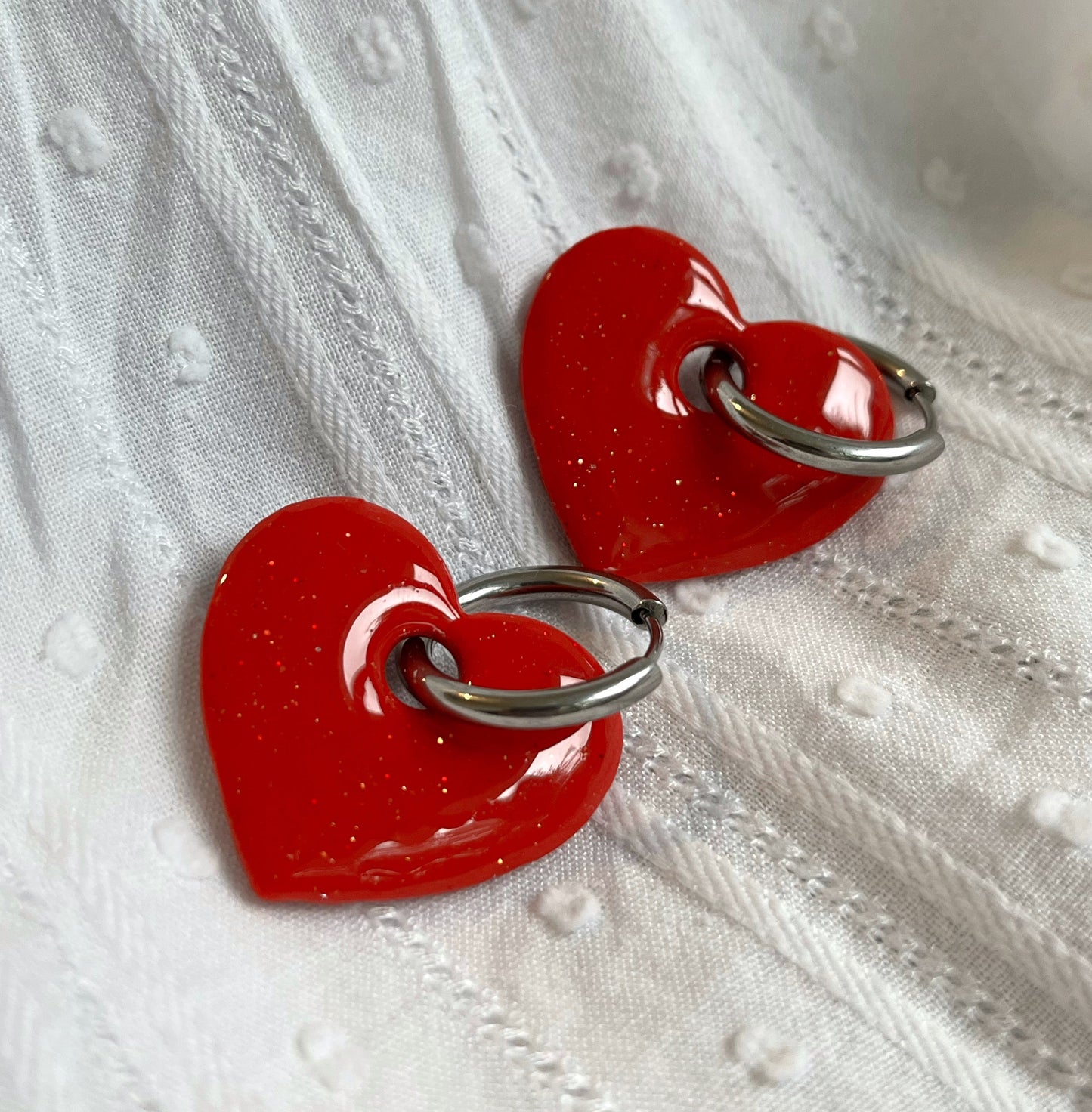 Créoles Cœur - Rouge pailleté